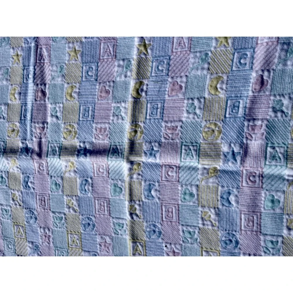 Vintage Pastel ABC Baby‎ Blanket Textured Alphabet Stars Moons Hearts Fringe
